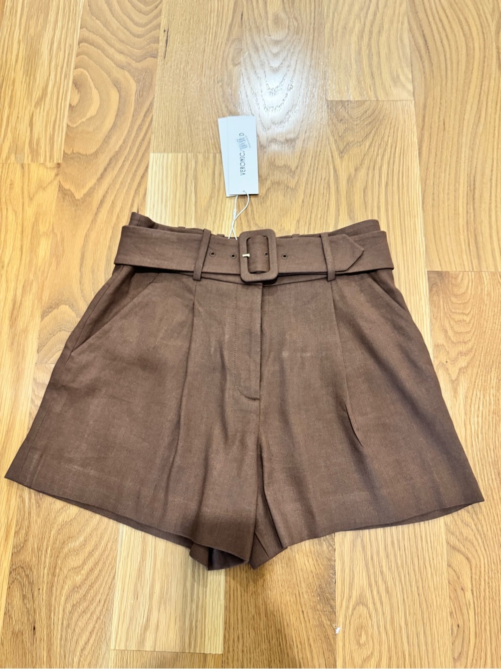 Veronica Beard High-Waist Linen Brown Piper Shorts size 4